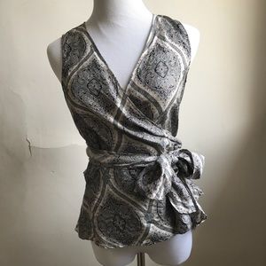 Ann Taylor Paisley Wrap Blouse Sleeveless Silk Top